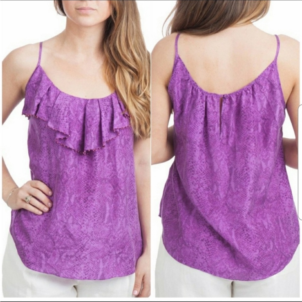 Rebecca Taylor Purple Beaded Flounce 100% Silk Python Cami size 2